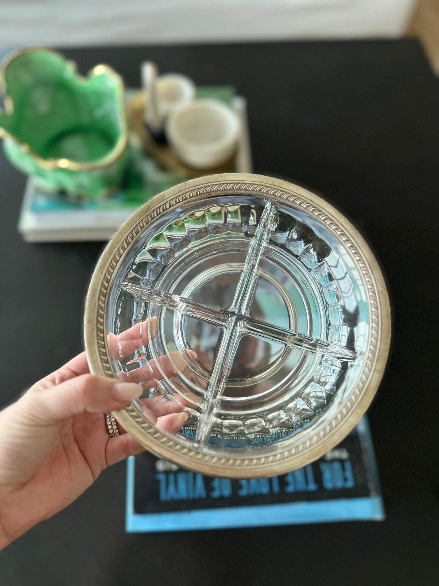 Divided Glass Dish with Sterling Silver Rim