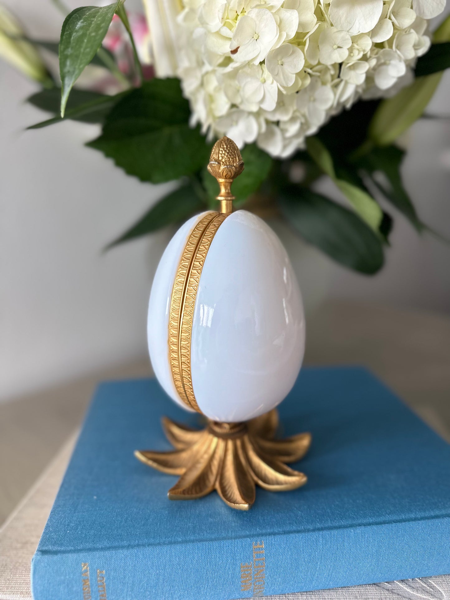 French Dore Bronze Opaline Glass Perfume Egg