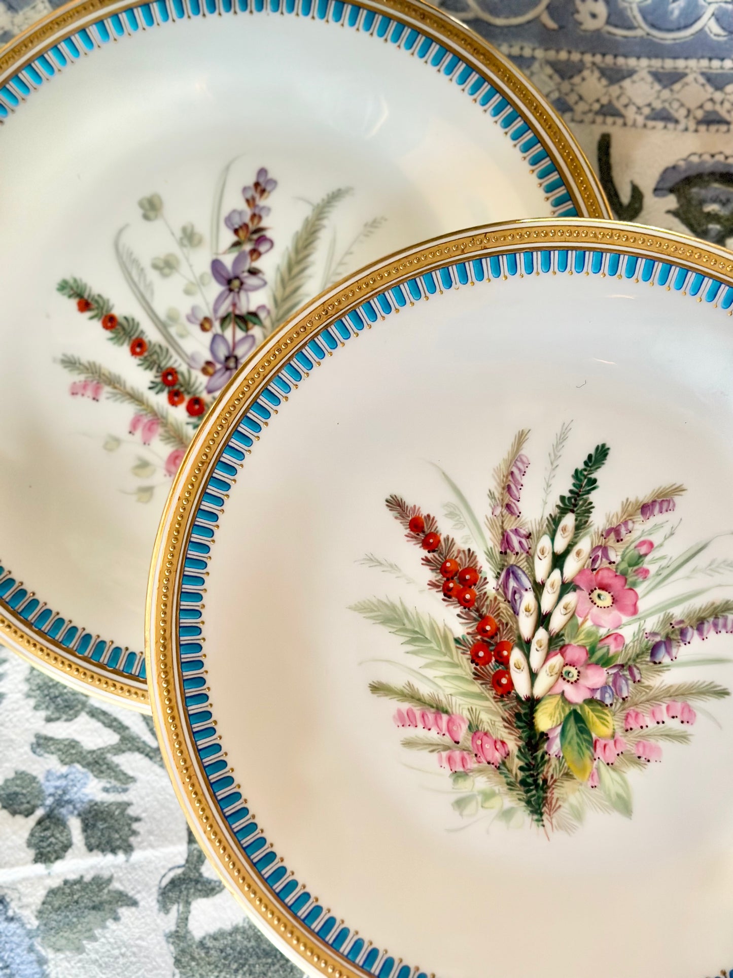 Pair of Royal Worcester Turquoise Floral Plates