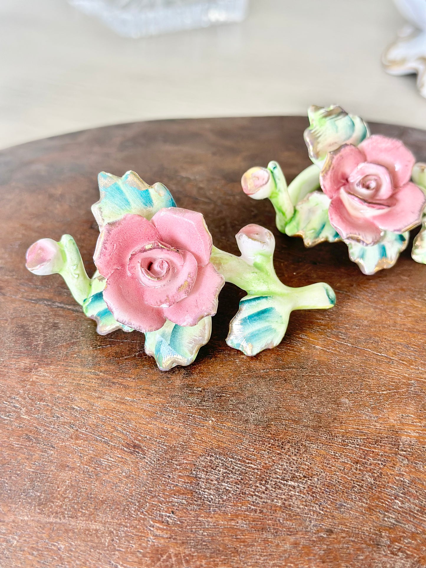 Hand Painted Rose Napkin Rings - Set of 2