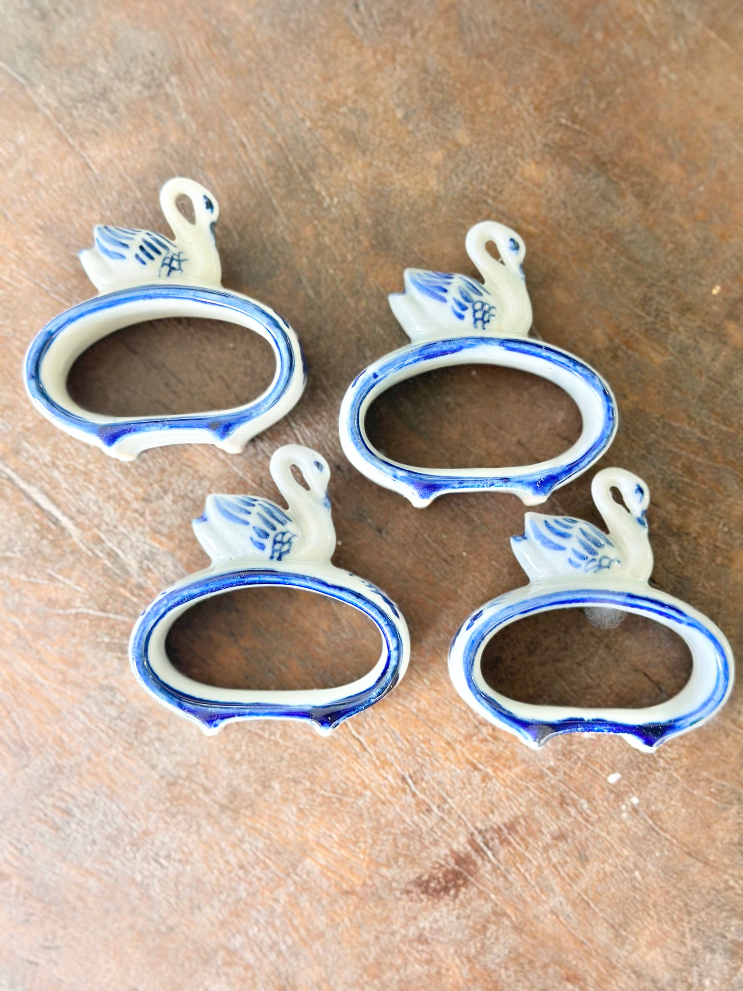 Swan Blue and White Napkin Rings - Set of 4