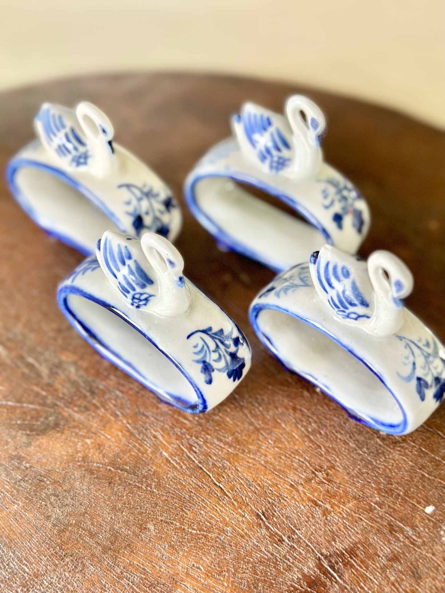 Swan Blue and White Napkin Rings - Set of 4