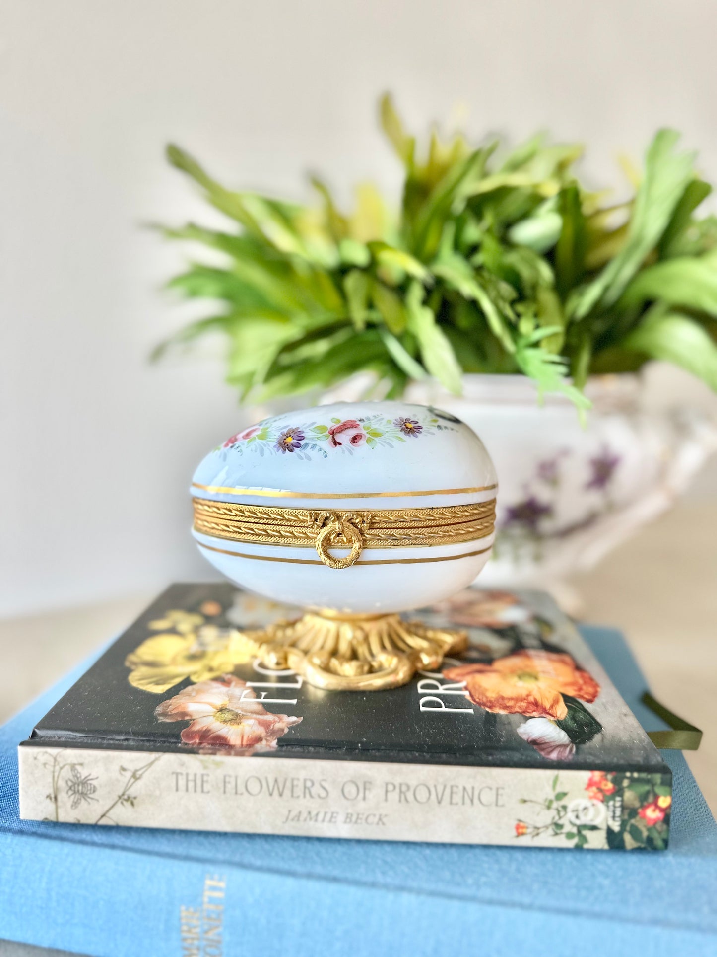French Dore Bronze Hand Painted Egg