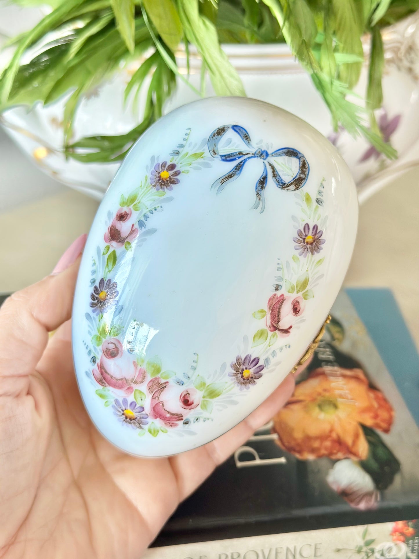 French Dore Bronze Hand Painted Egg