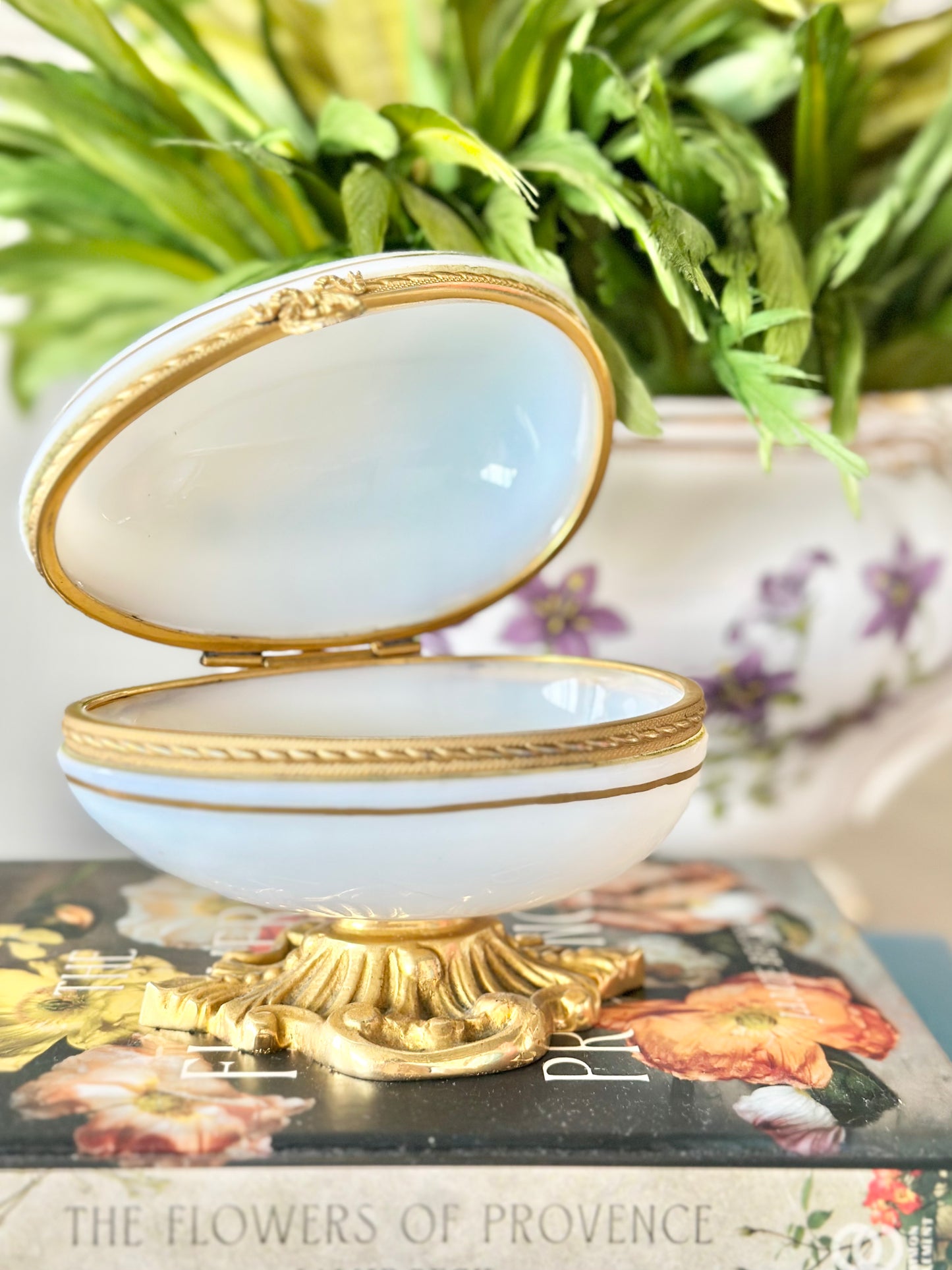 French Dore Bronze Hand Painted Egg