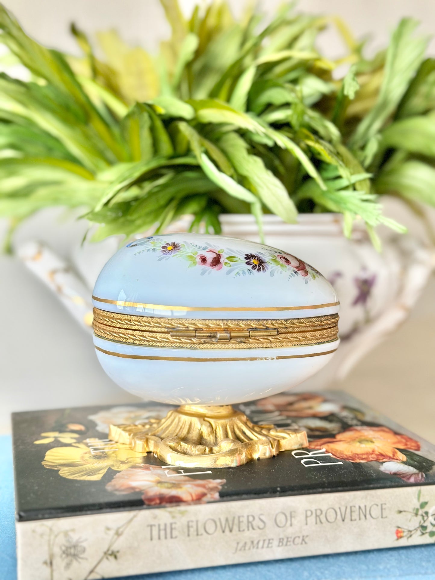French Dore Bronze Hand Painted Egg