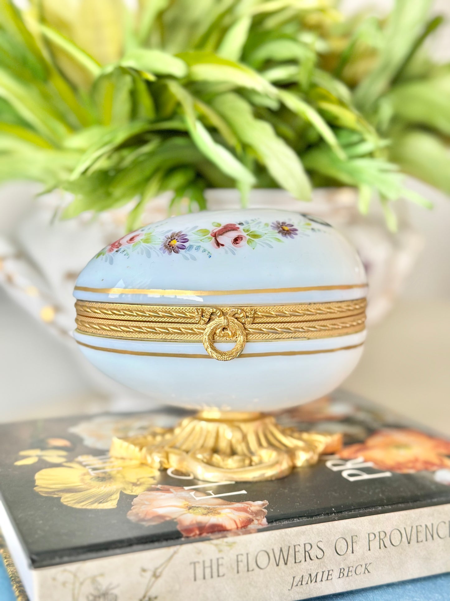 French Dore Bronze Hand Painted Egg