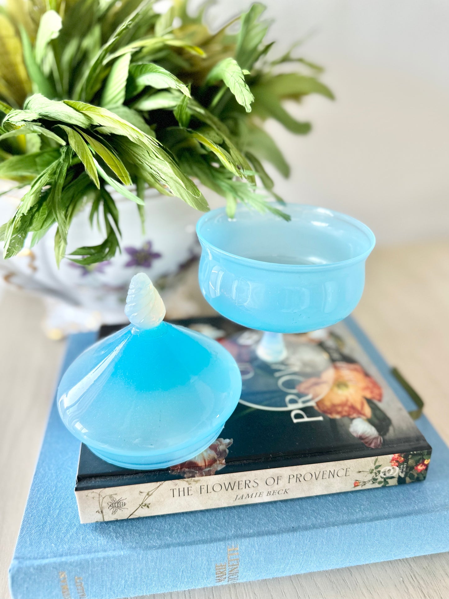 Blue Opaline Glass Candy Dish
