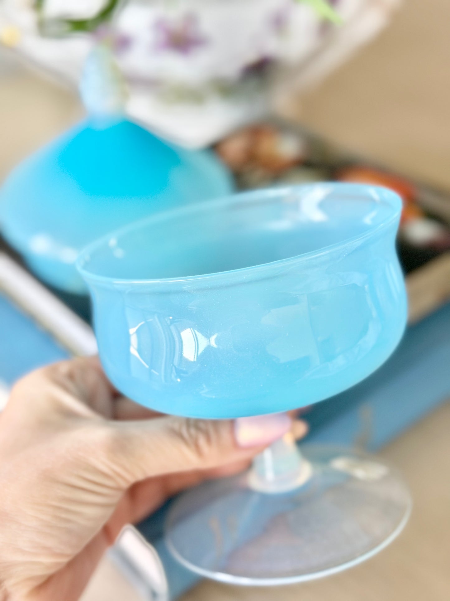Blue Opaline Glass Candy Dish