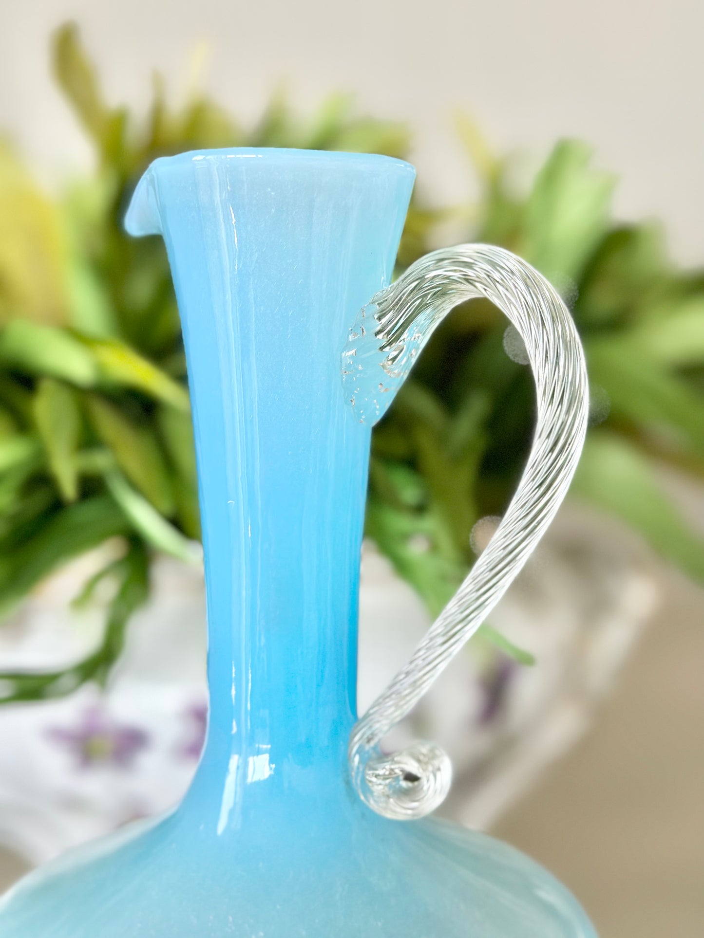Blue Opaline Pitcher Vase