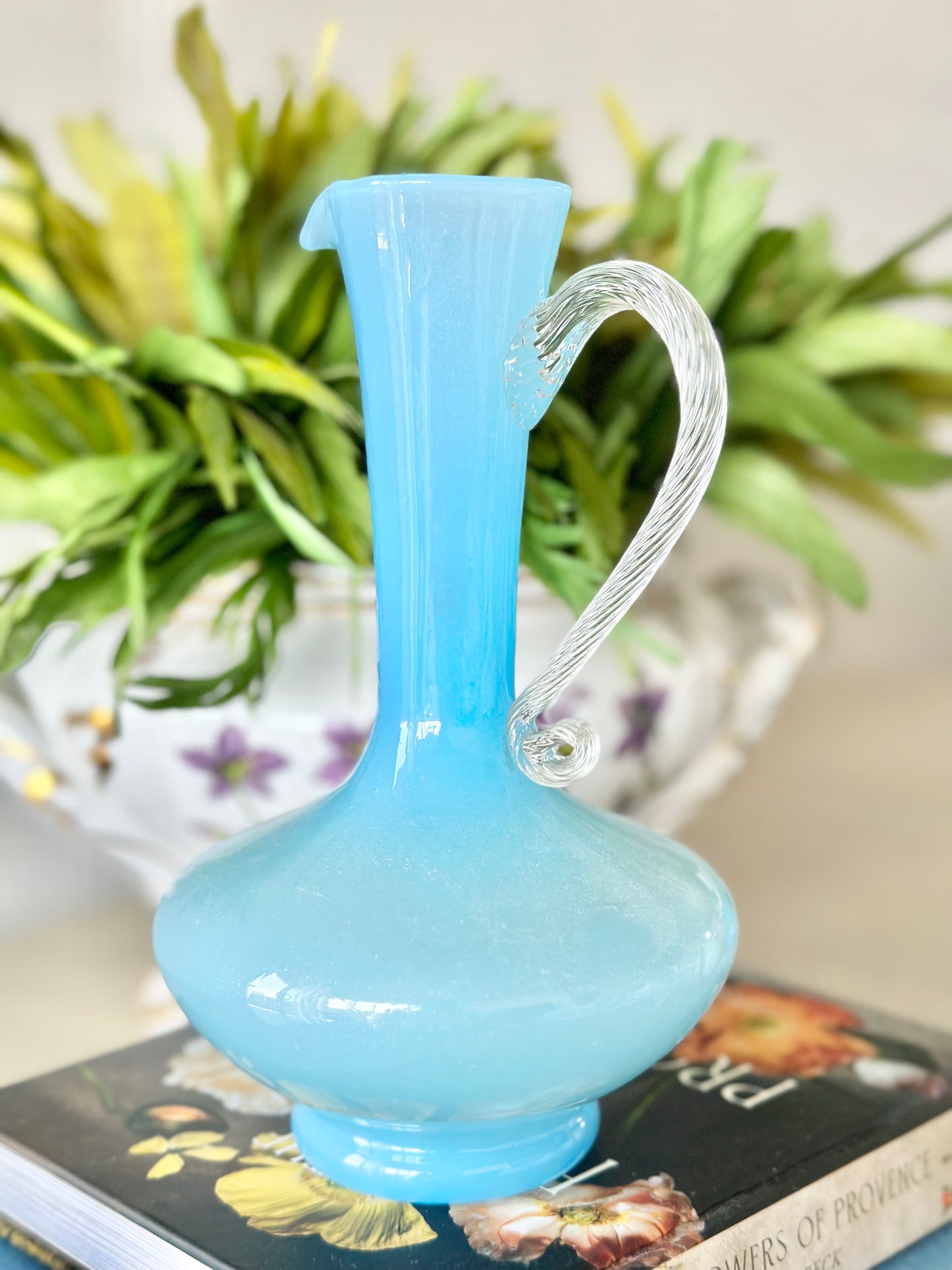 Blue Opaline Pitcher Vase