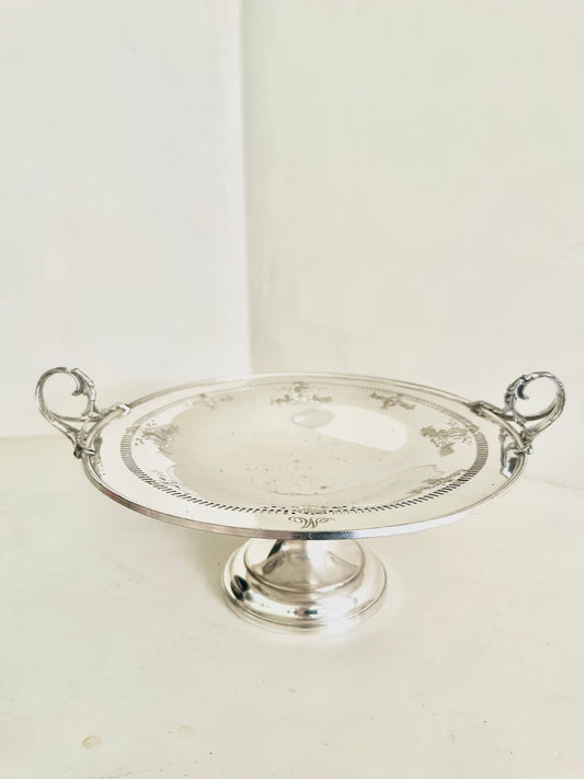 Silver Plated Sheffield Reproduction Pedestal Dish with Handles