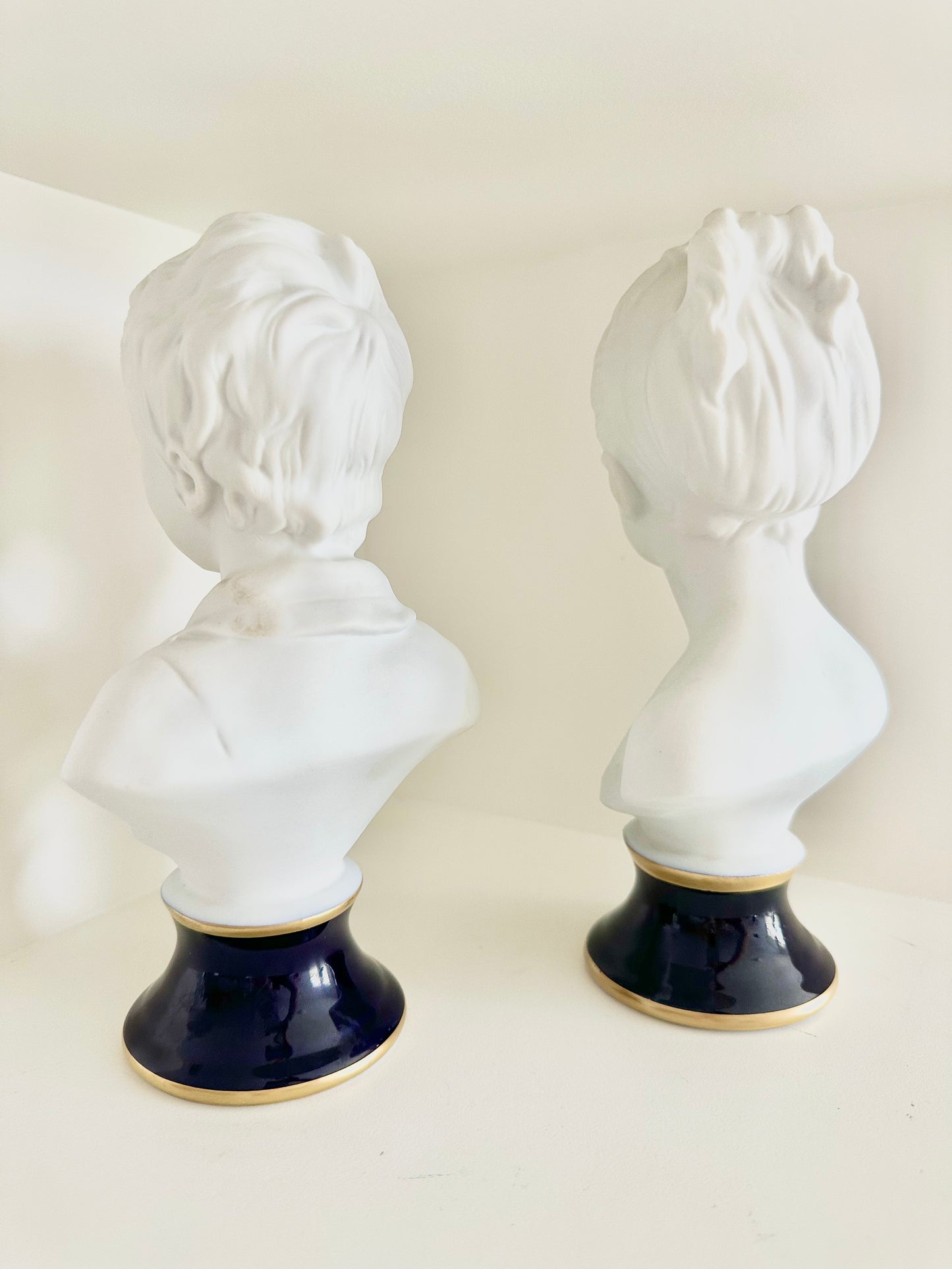 French Tharaud Limoges d'après Houdon Bisque Porcelain Bust of Louise and Alexandre Brongniart