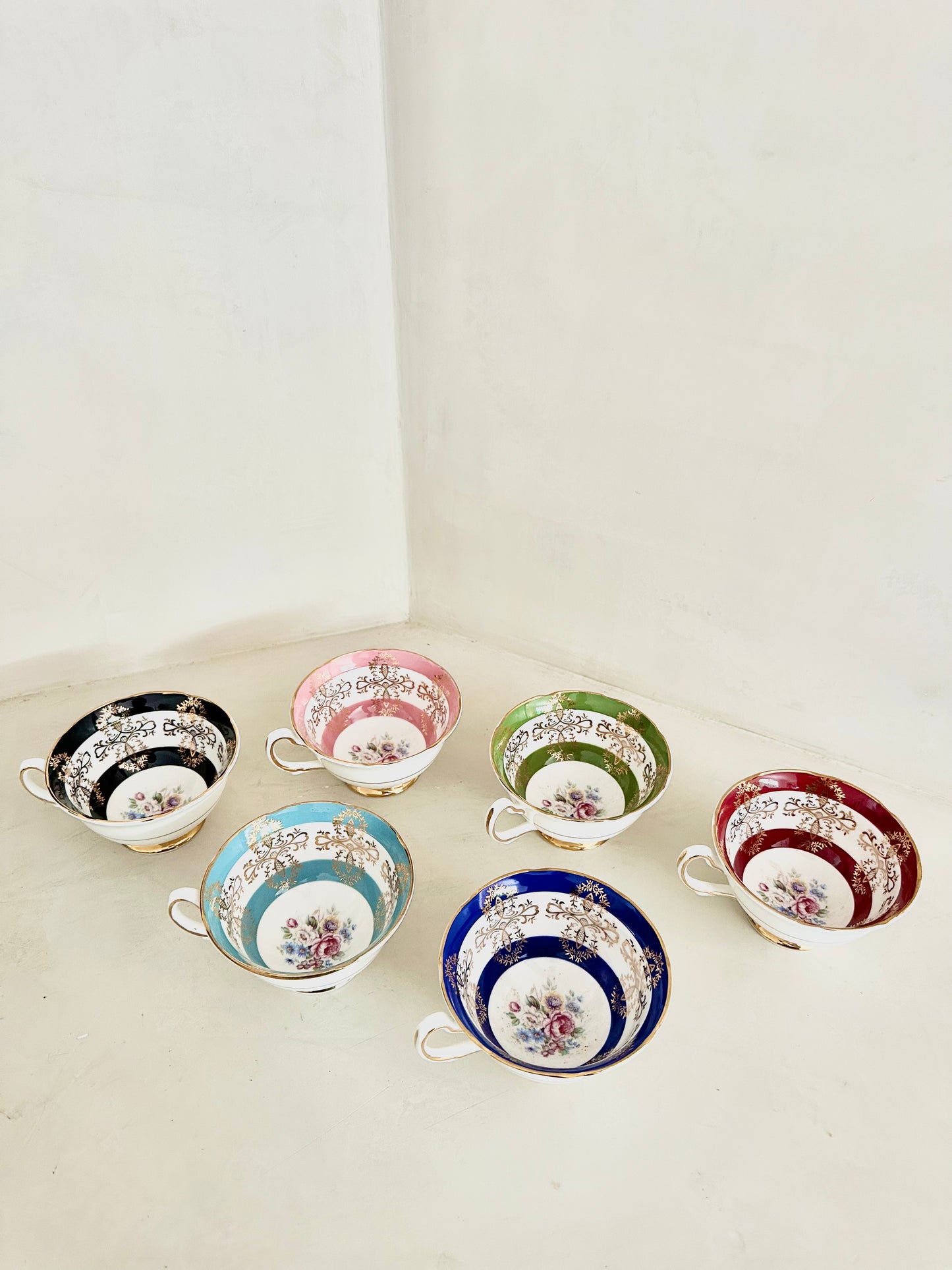 Royal Grafton Multi-Colored Tea Cups and Saucers