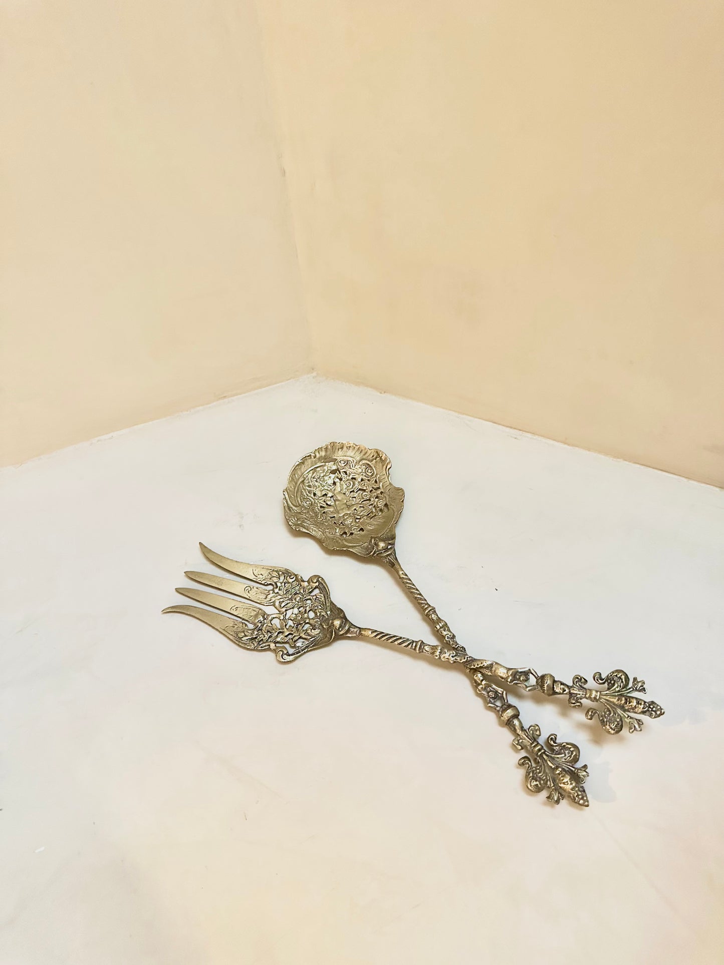 Italian Bellini Brass Serving Fork and Spoon