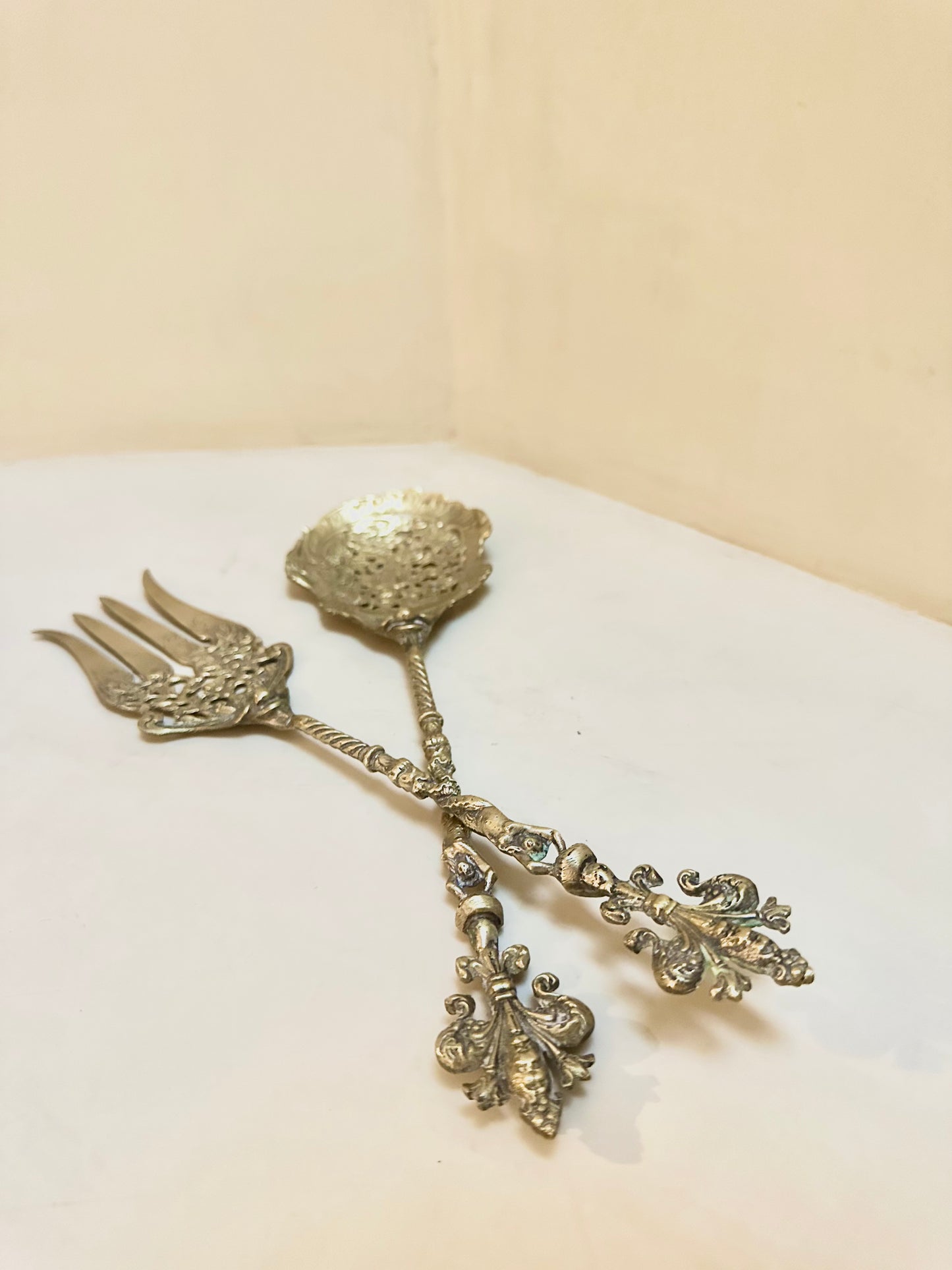 Italian Bellini Brass Serving Fork and Spoon