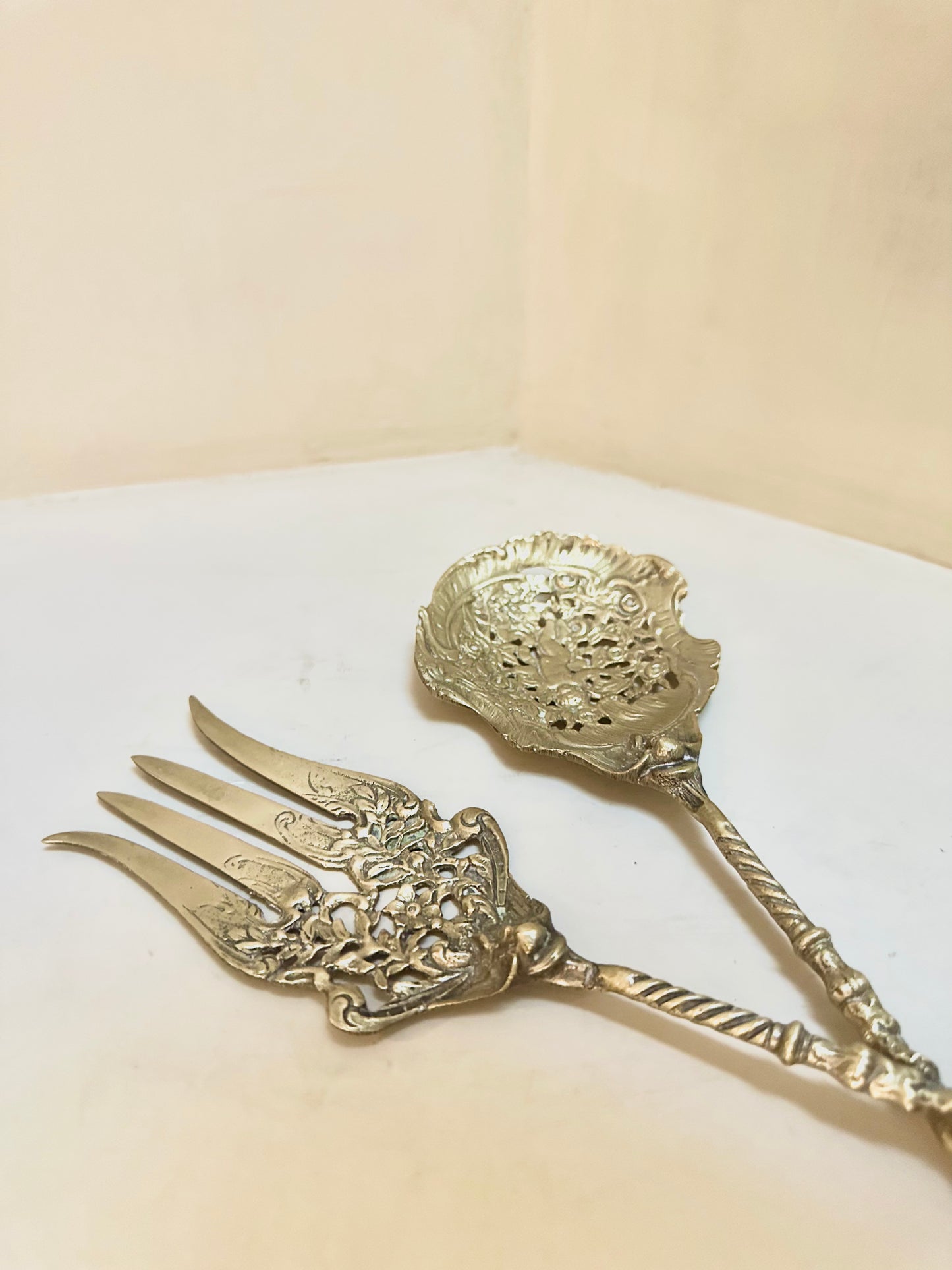 Italian Bellini Brass Serving Fork and Spoon