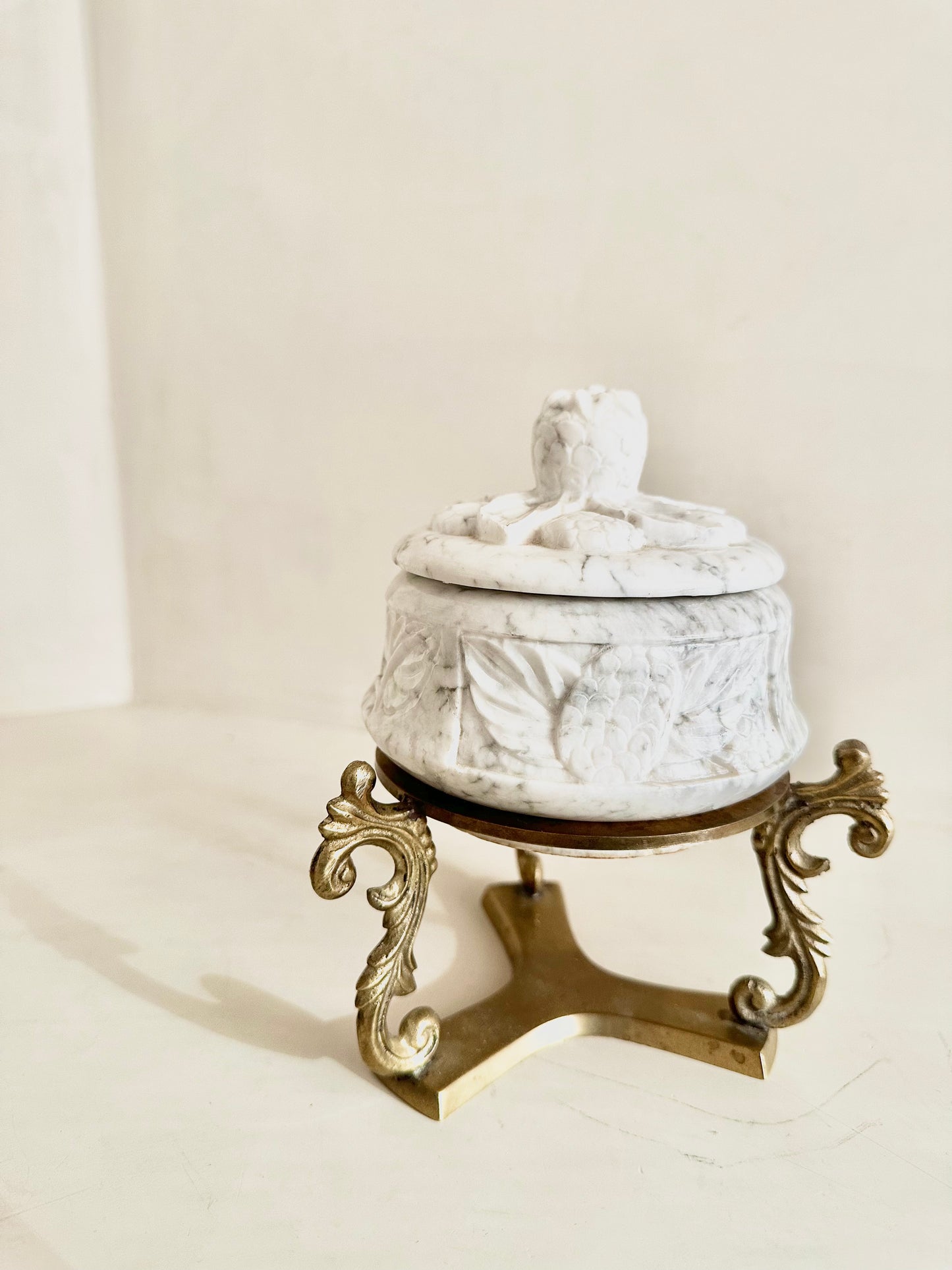 Candled Lidded Stone Bowl on Brass Stand