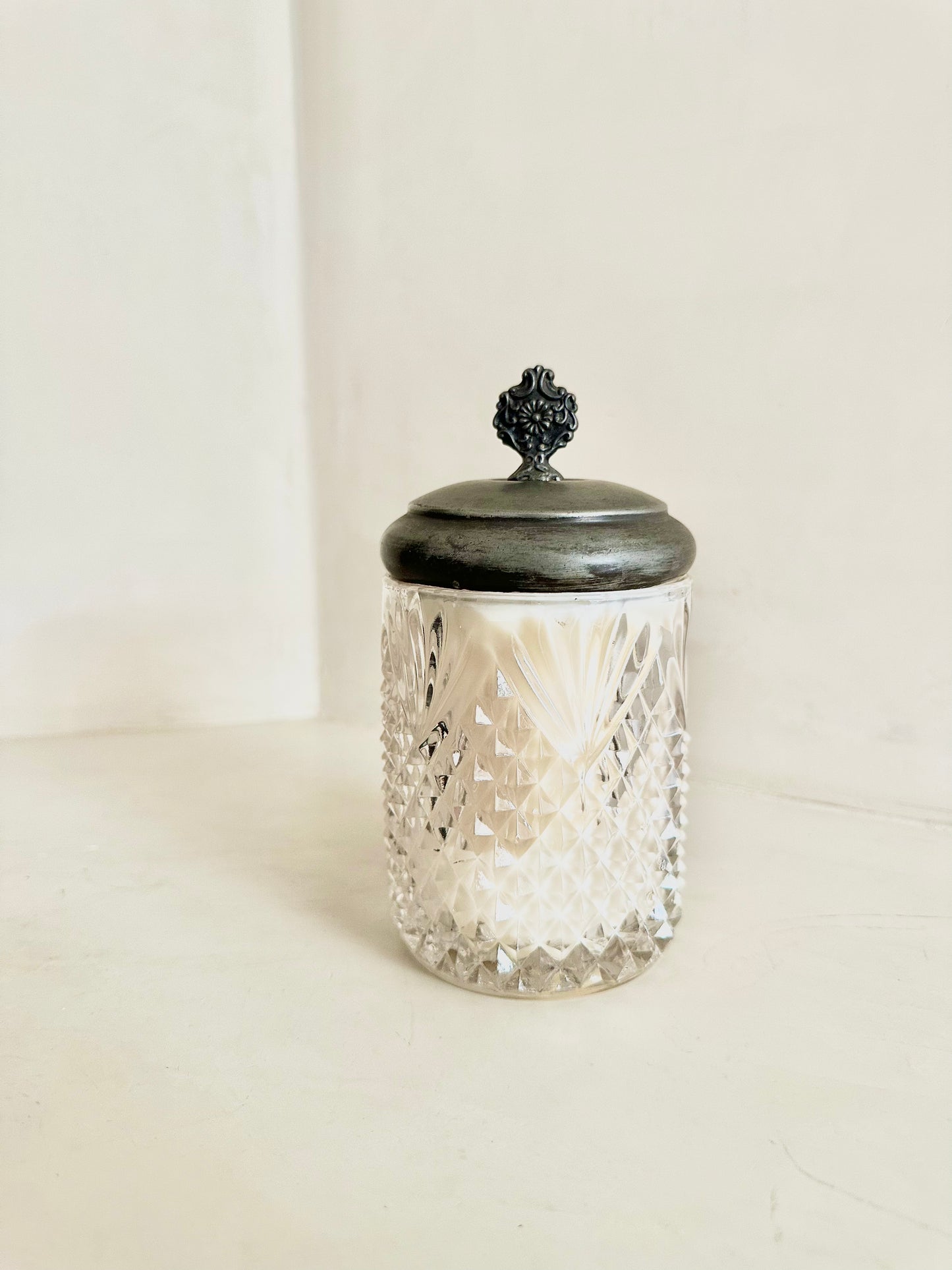 Lidded Candle in Cut Glass Jar