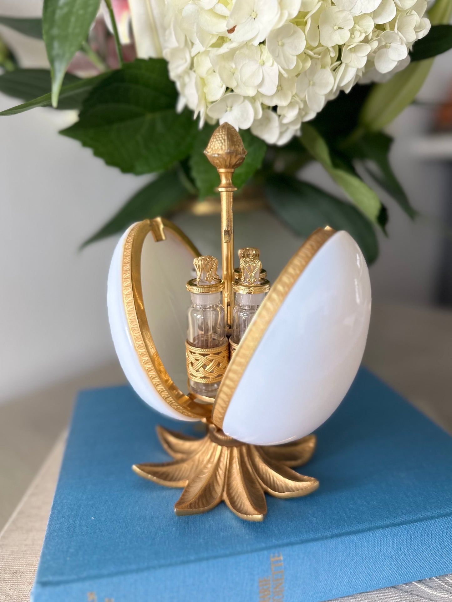 French Dore Bronze Opaline Glass Perfume Egg