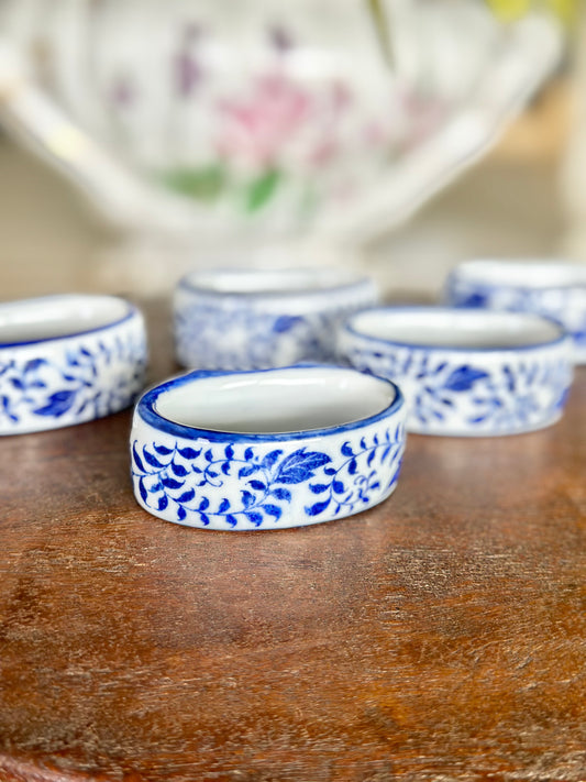 Blue and White Napkin Rings - Set of 6